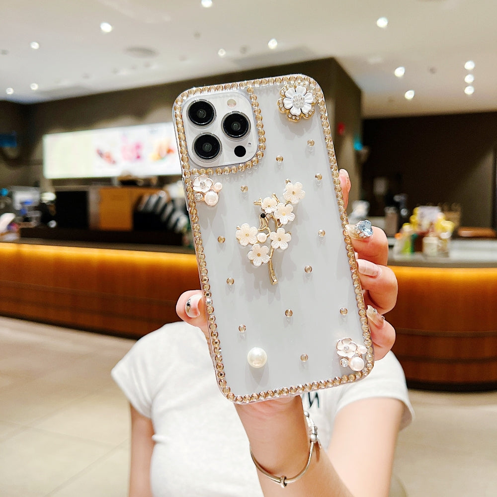 Handmade Jasmin Flower Pattern Diamond Border Transparent TPU(Soft) Case - Samsung S20FE