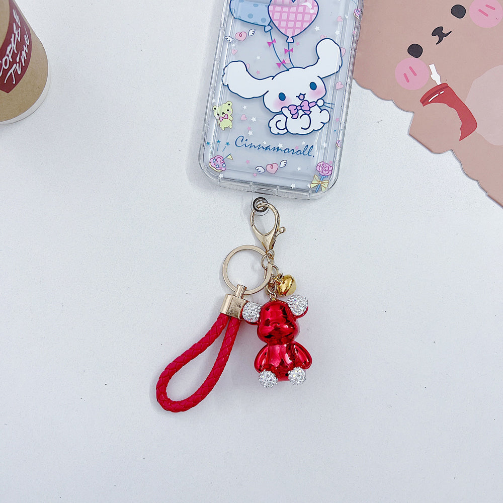 Cute Electroplated Bear Woven Leather Rope Keychain | Phone Charm | Handbag Charm