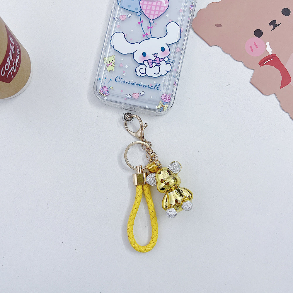 Cute Electroplated Bear Woven Leather Rope Keychain | Phone Charm | Handbag Charm