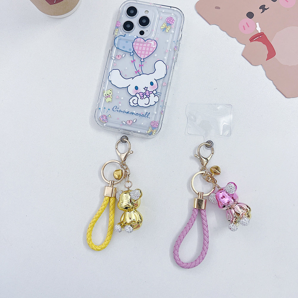 Cute Electroplated Bear Woven Leather Rope Keychain | Phone Charm | Handbag Charm