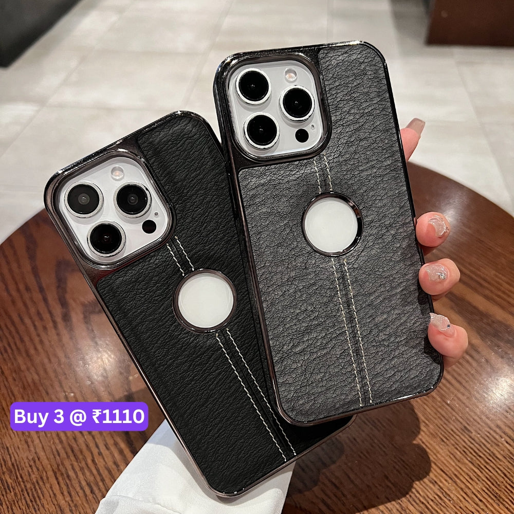 Leather Stitching Texture Logo Phone Case - iPhone 16 Plus