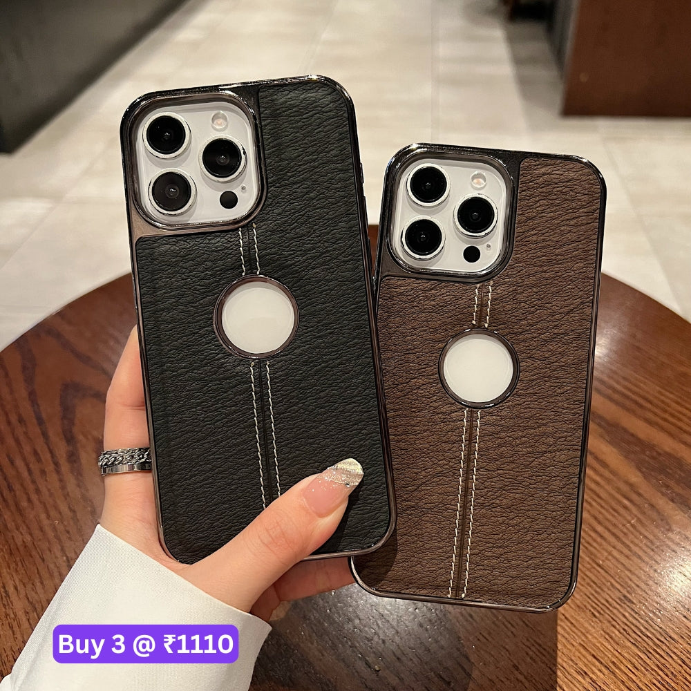 Leather Stitching Texture Logo Phone Case - iPhone 16 Plus