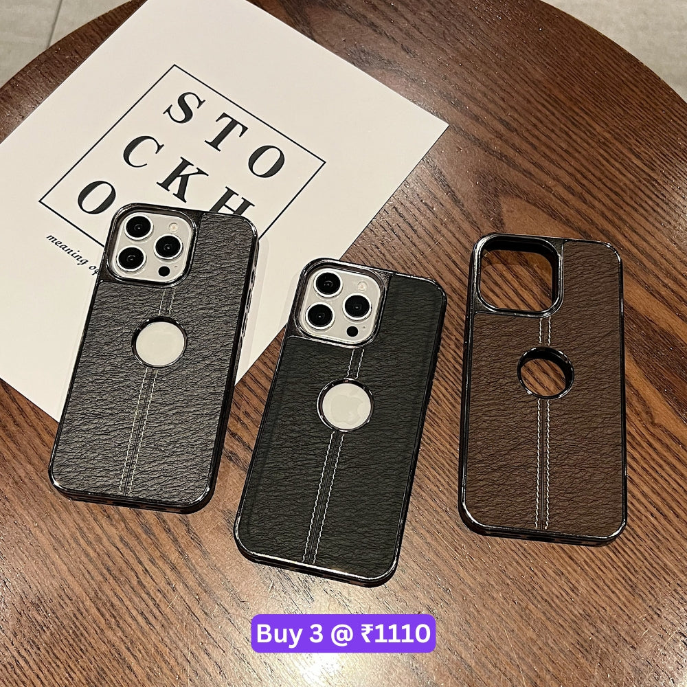 Leather Stitching Texture Logo Phone Case - iPhone 16 Plus