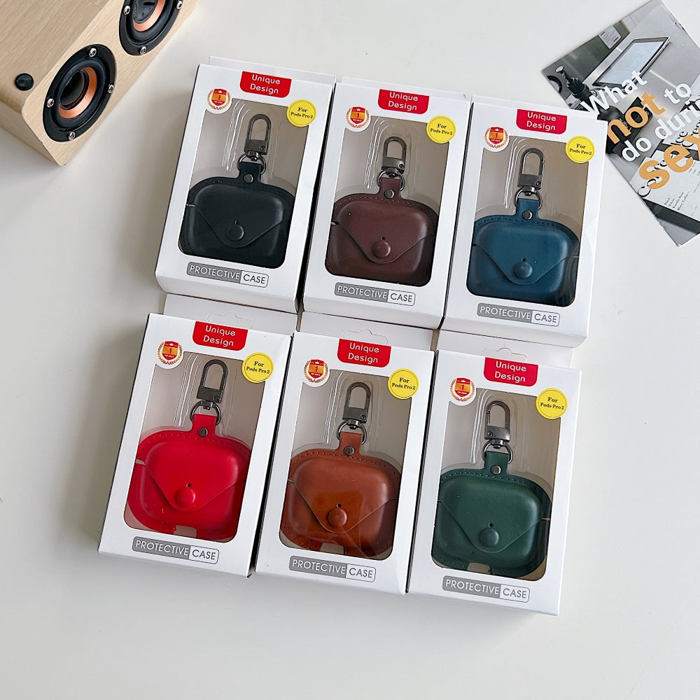 PU Leather AirPods Pro 2 Case | Soft Leather Case with Keychain Hook