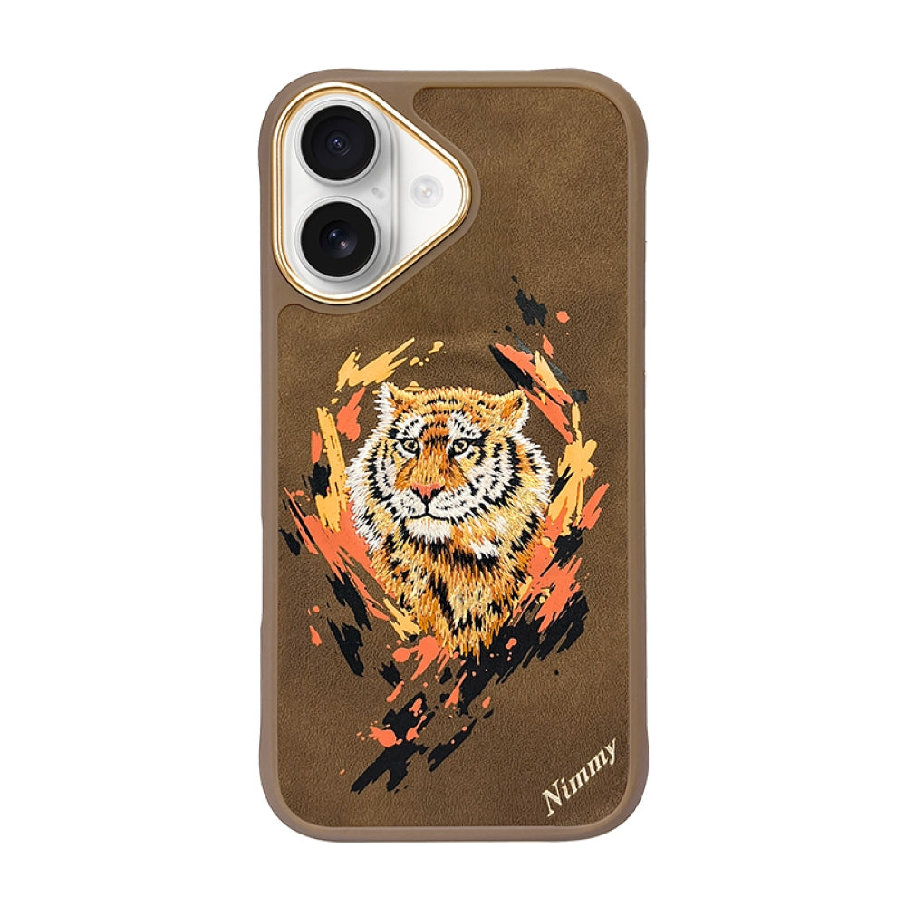 Nimmy 3D Embroided Tiger | Wolf Leather PC (Hard) Phone Case - iPhone 16 Pro