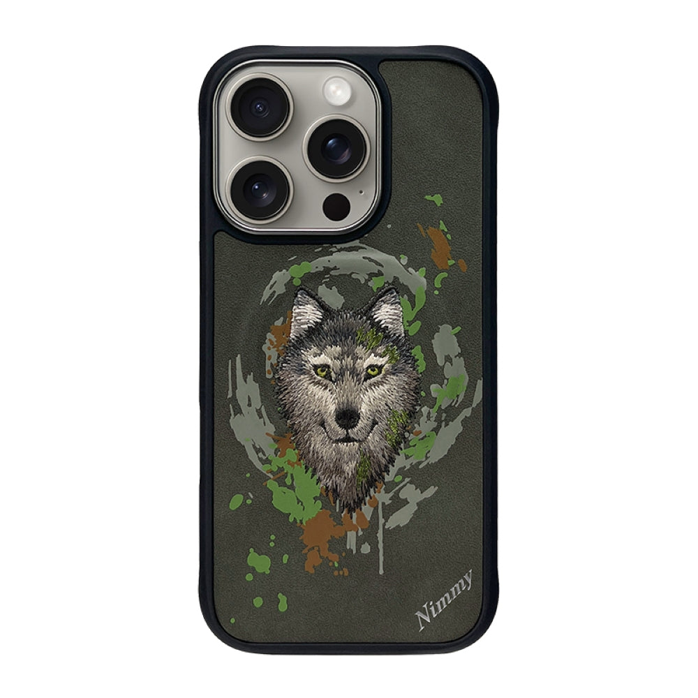 Nimmy 3D Embroided Tiger | Wolf Leather PC (Hard) Phone Case - iPhone 16 Pro Max