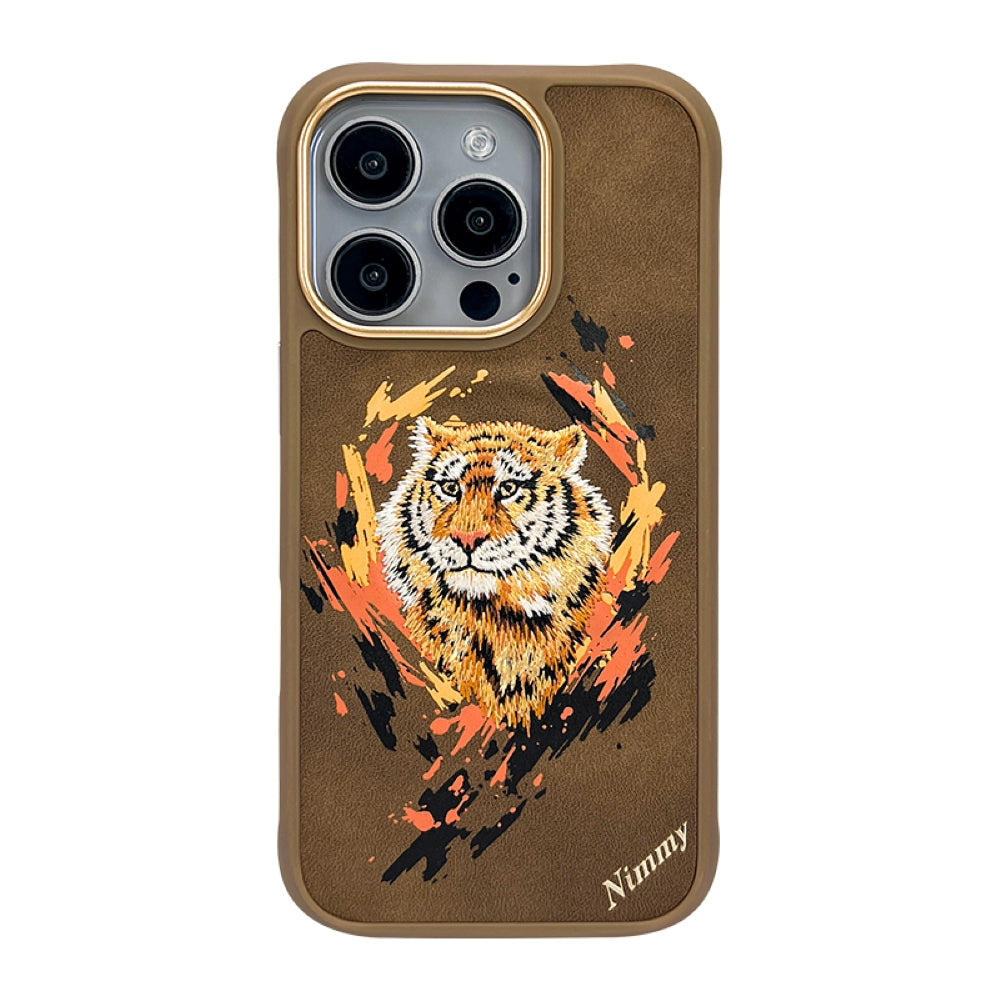 Nimmy 3D Embroided Tiger | Wolf Leather PC (Hard) Phone Case - iPhone 16 Pro Max