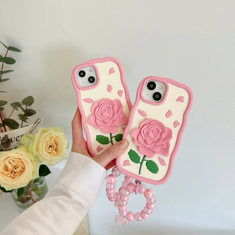 Pink Rose Silicone Soft Cover With Bracelet - iPhone 12 Pro Max