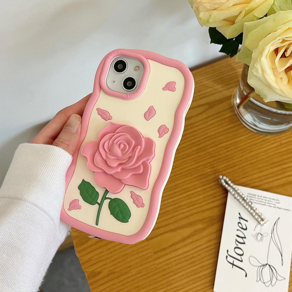 Pink Rose Silicone Soft Cover With Bracelet - iPhone 14