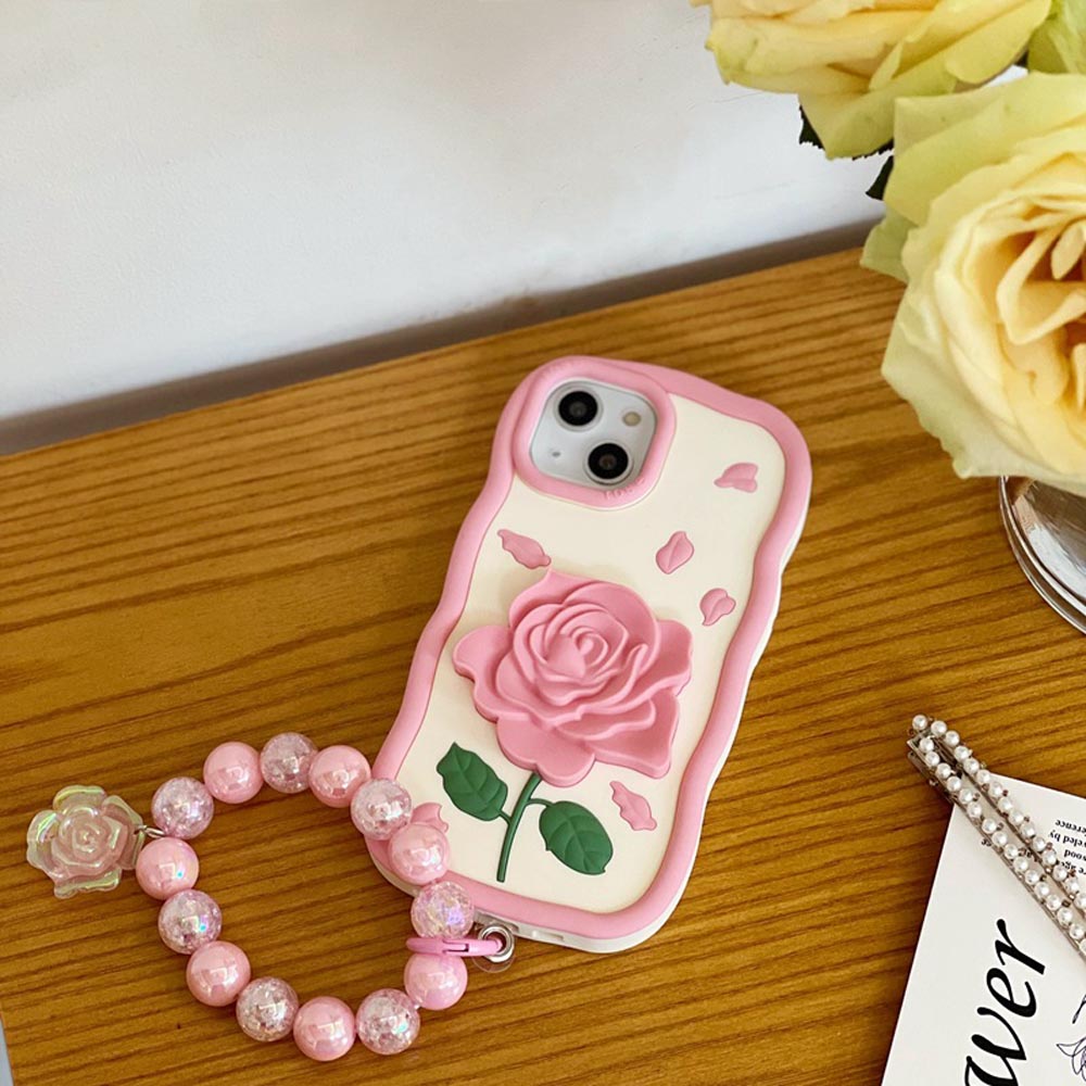 Pink Rose Silicone Soft Cover With Bracelet - iPhone 12 Pro Max