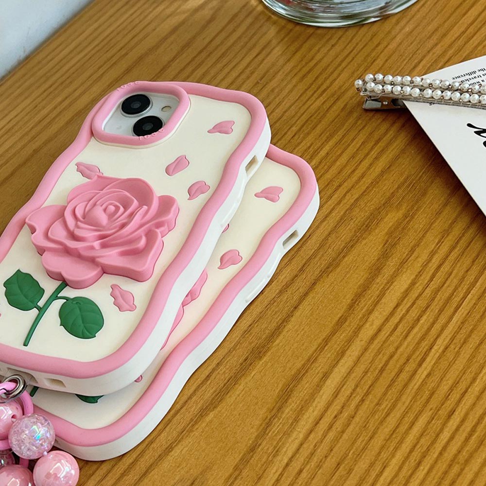 Pink Rose Silicone Soft Cover With Bracelet - iPhone 14