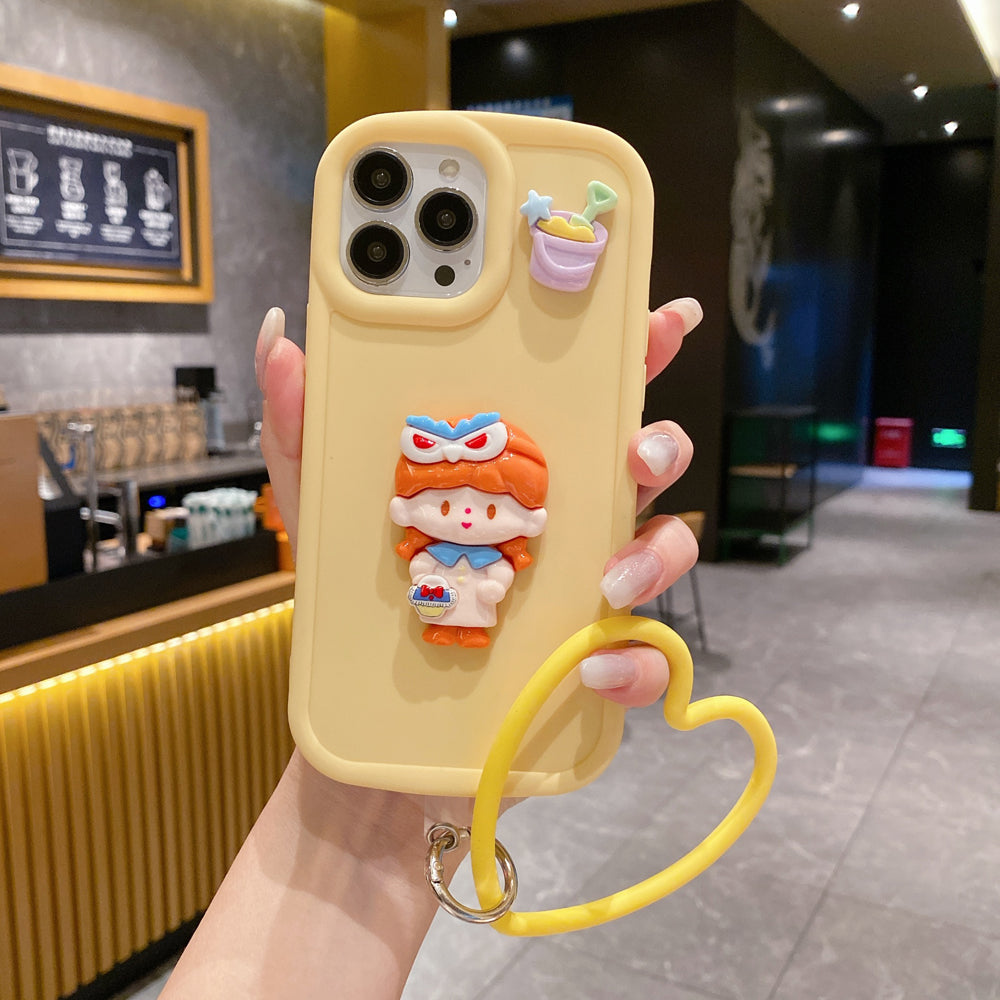 Cute Girl Cartoon 3D Princess Colored TPU (Soft) Phone Case with Heart Shape Bracelet - iPhone 12