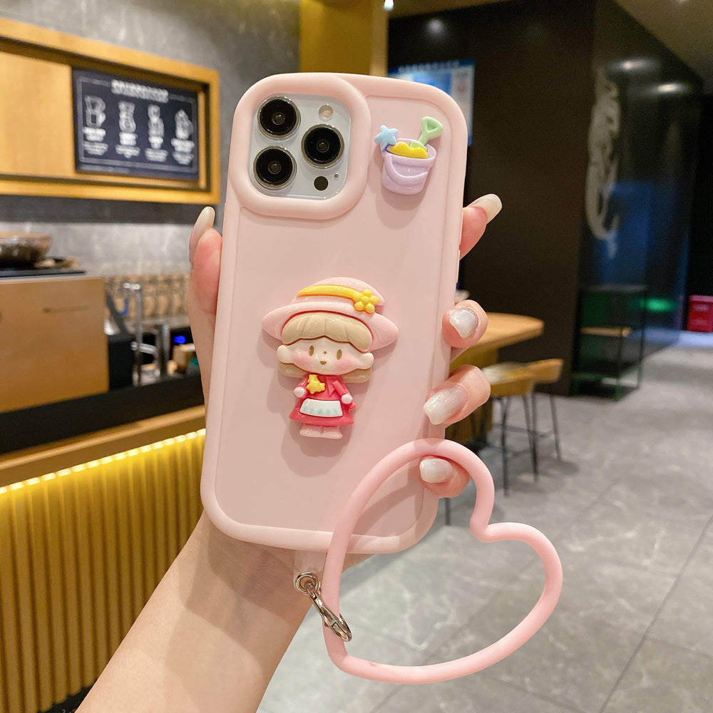 Cute Girl Cartoon 3D Princess Colored TPU (Soft) Phone Case with Heart Shape Bracelet - iPhone 12