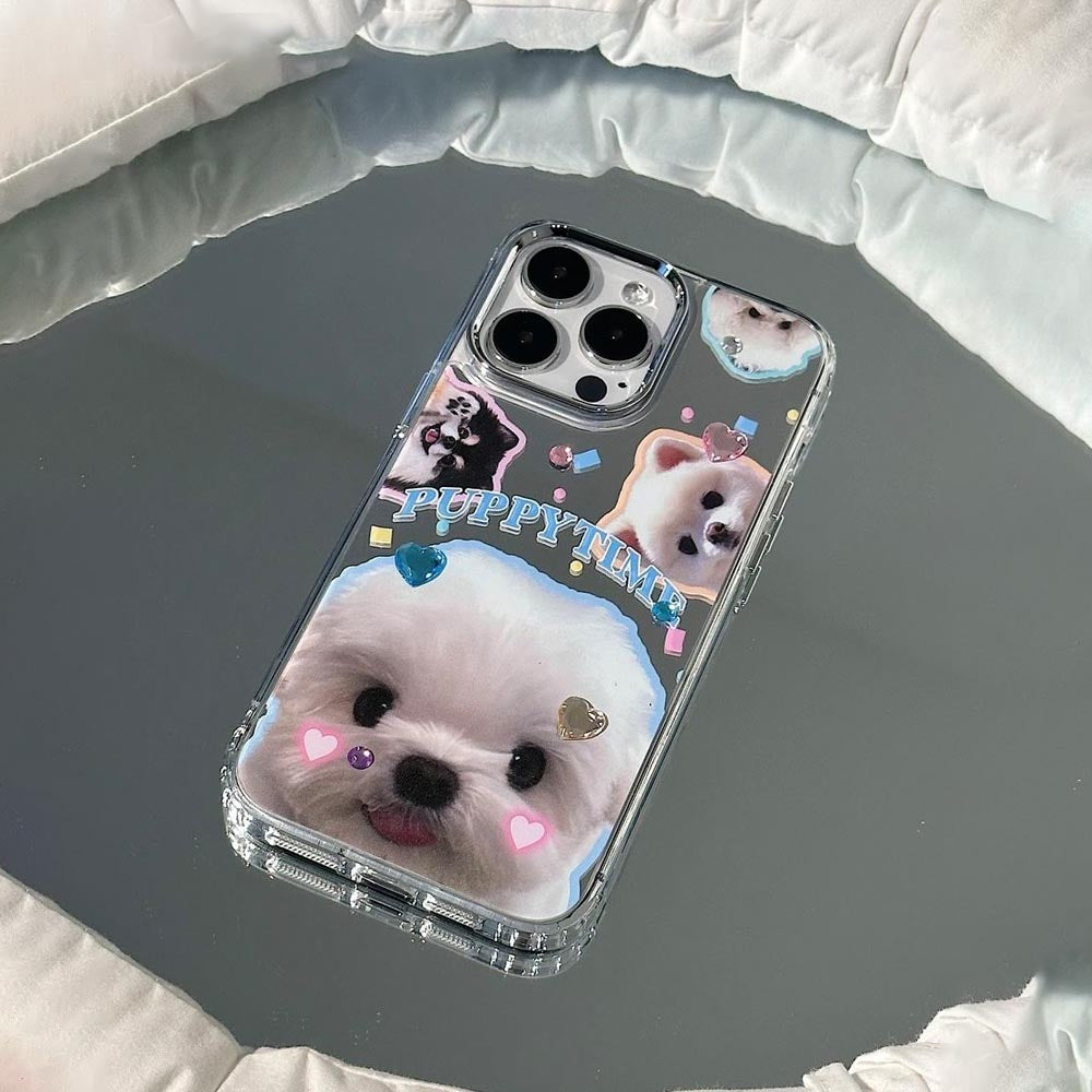 Puppy Face Luxury Plating Case with Puppy Face Stand- iPhone 13 Pro Max