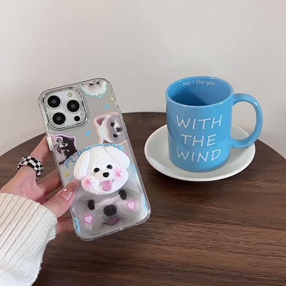 Puppy Face Luxury Plating Case with Puppy Face Stand- iPhone 13 Pro Max