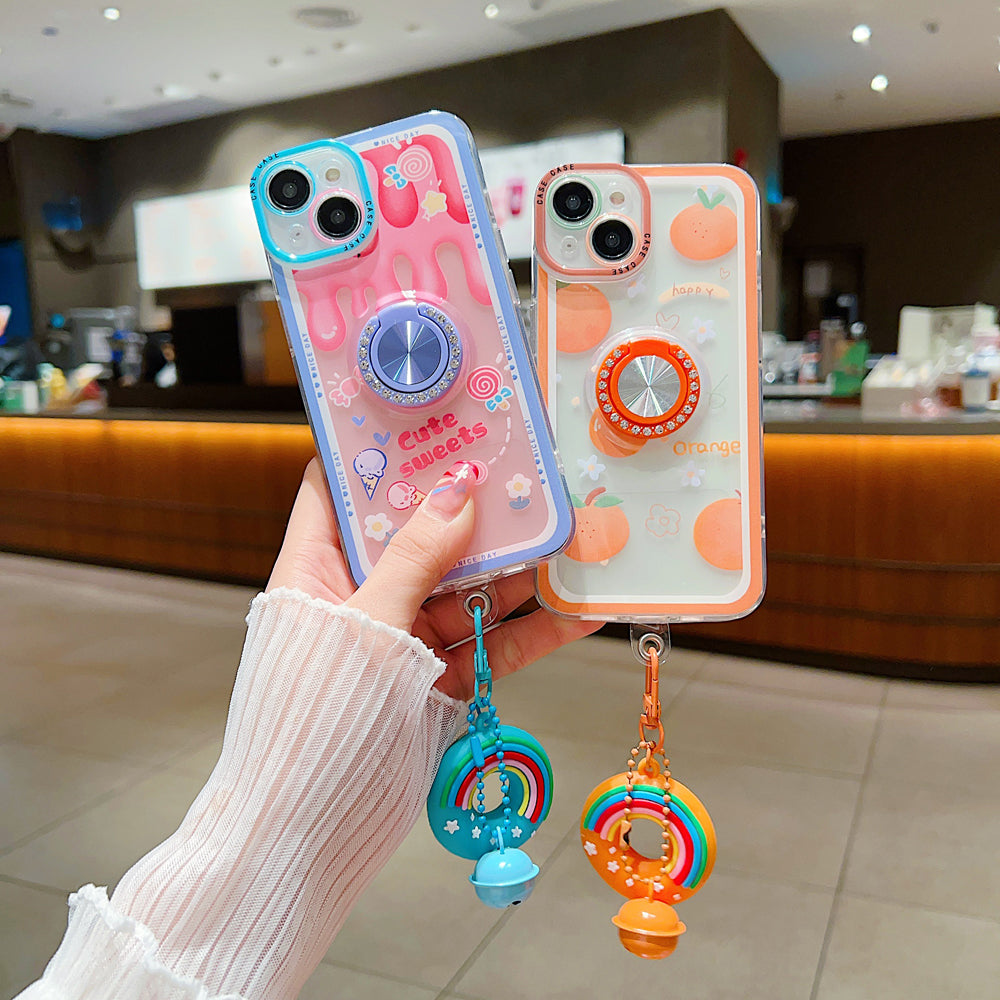 Rotated Ring Holder Printed Case With Charm - iPhone 14