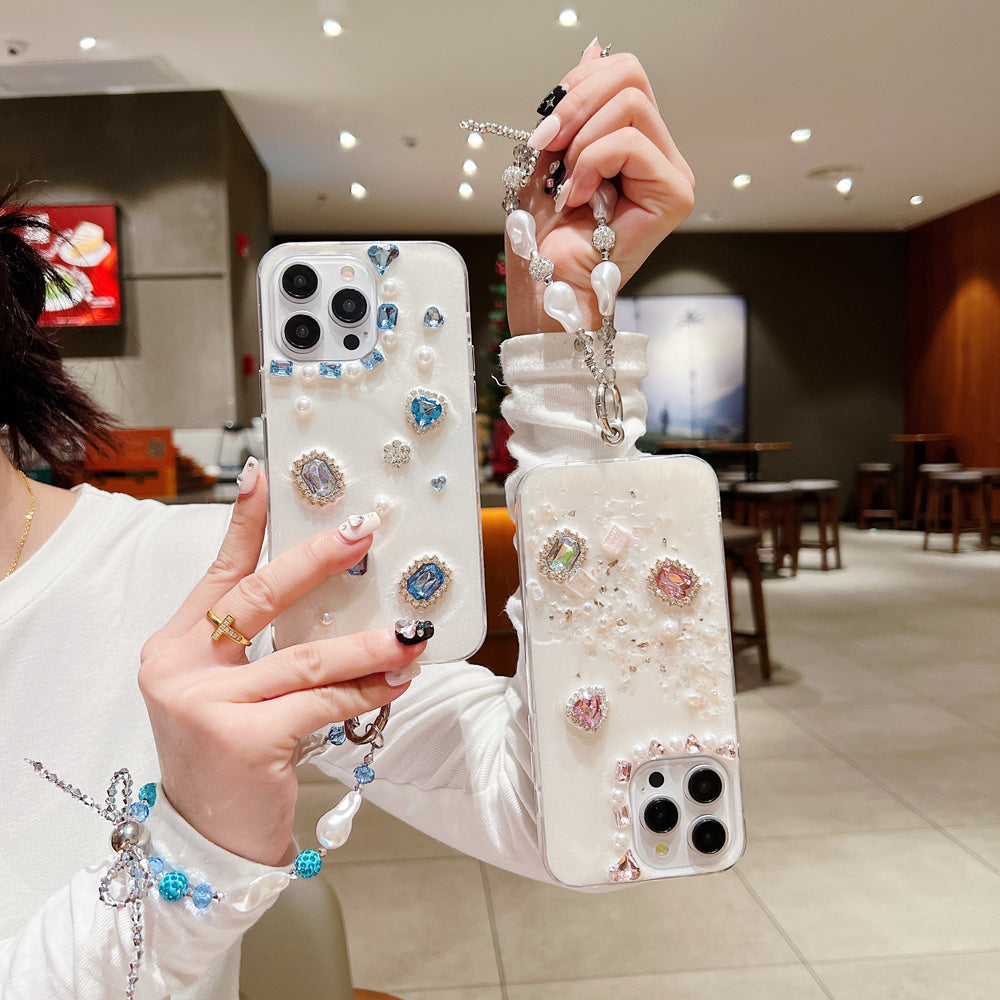 White Rubber Gel Coating Colorful Stone Phone Case - iPhone 13 Pro