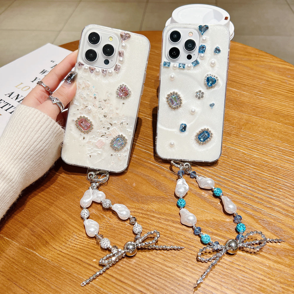 White Rubber Gel Coating Colorful Stone Phone Case - iPhone 14 Pro Max