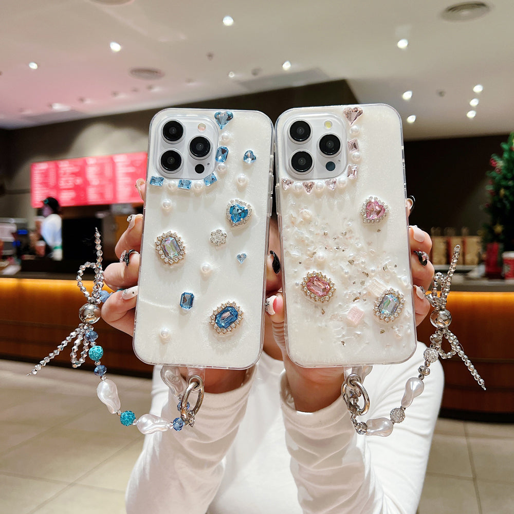White Rubber Gel Coating Colorful Stone Phone Case - iPhone 15 Plus