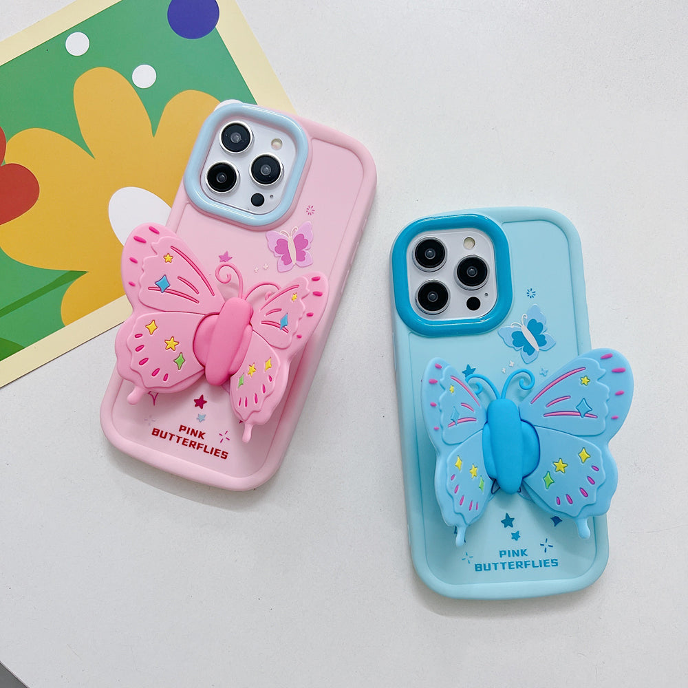 Butterfly Folding Wings Stand Silicone Soft Case - iPhone 14