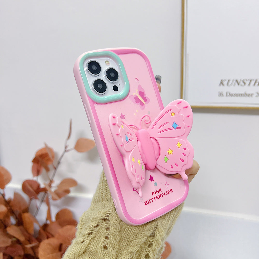 Butterfly Folding Wings Stand Silicone Soft Case - iPhone 14