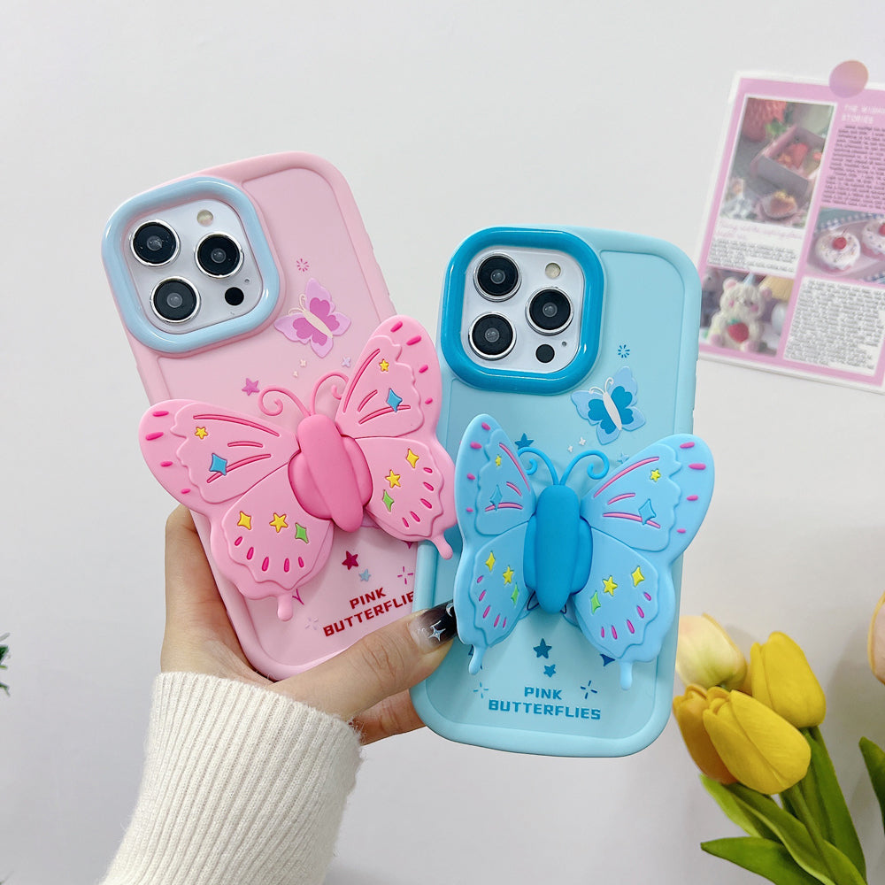 Butterfly Folding Wings Stand Silicone Soft Case - iPhone 14