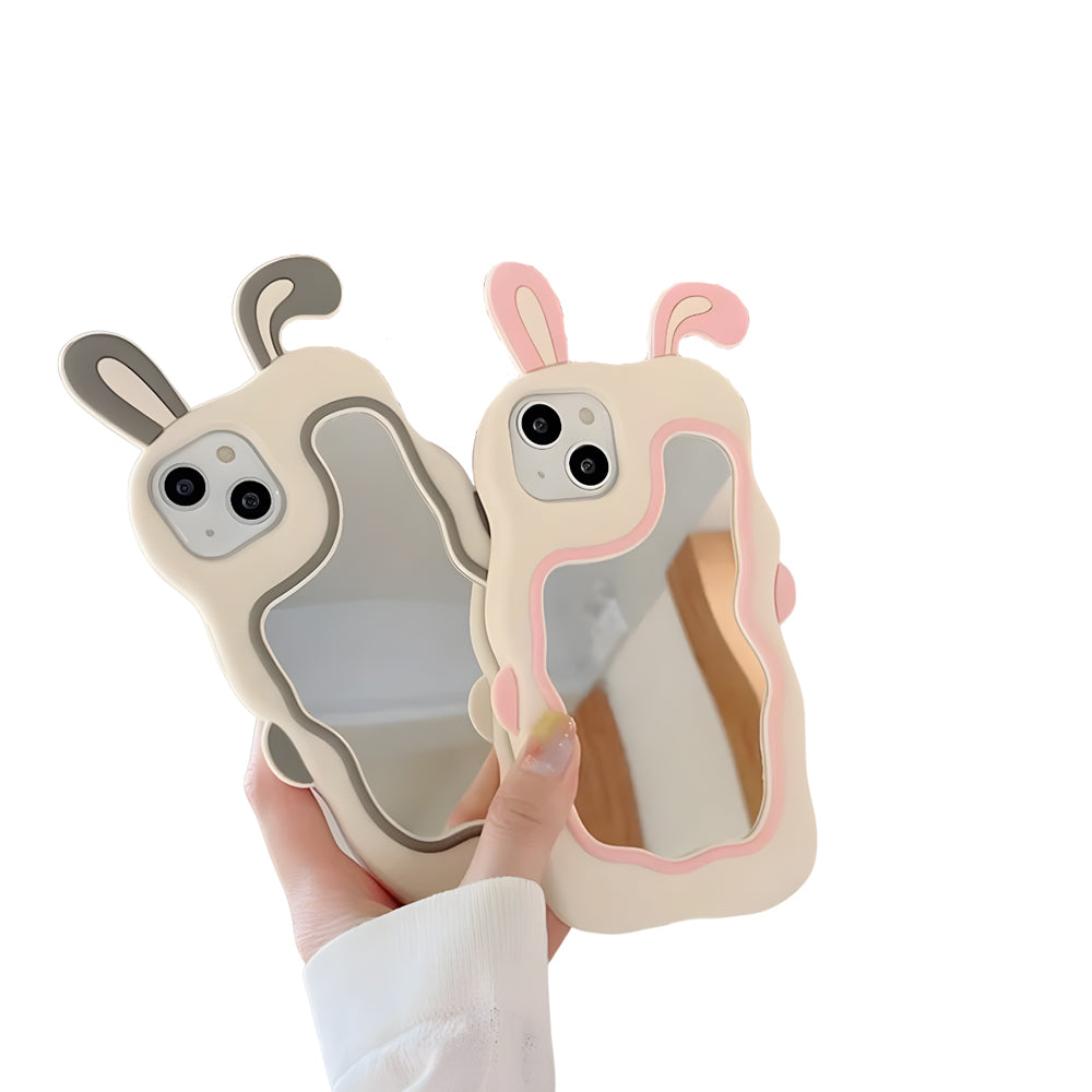 Silicone Mirror Cute Rabbit Design Cover - iPhone 13 Pro Max