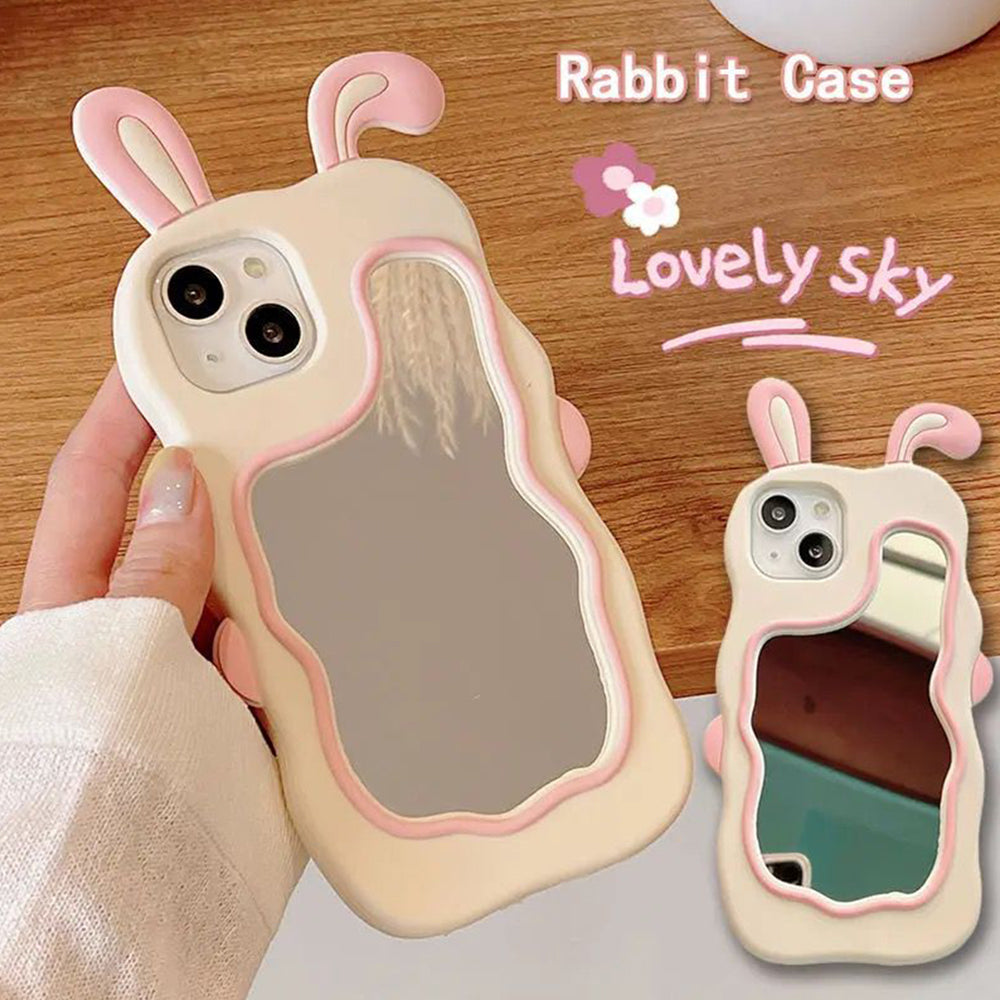 Silicone Mirror Cute Rabbit Design Cover - iPhone 14