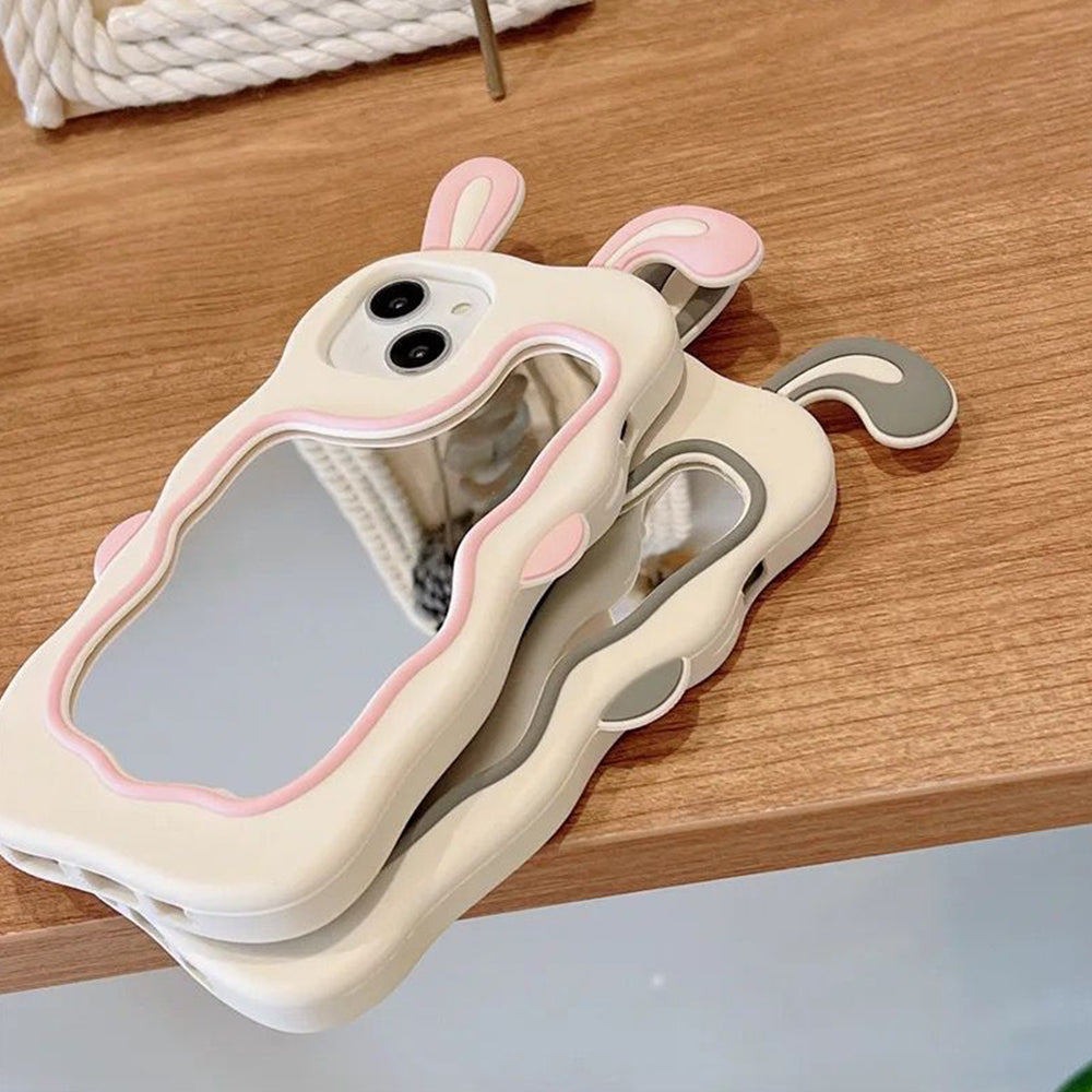 Silicone Mirror Cute Rabbit Design Cover - iPhone 14