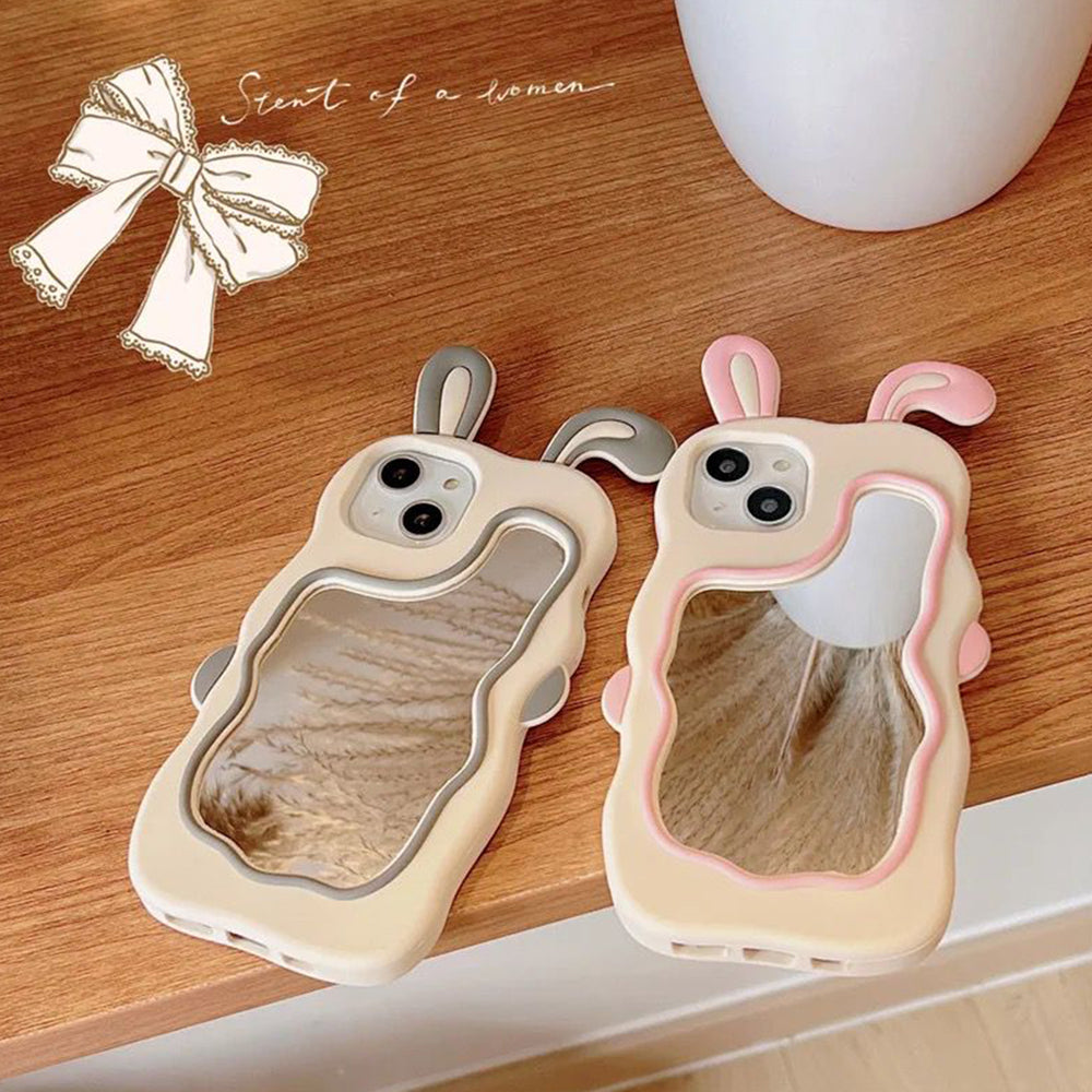 Silicone Mirror Cute Rabbit Design Cover - iPhone 14