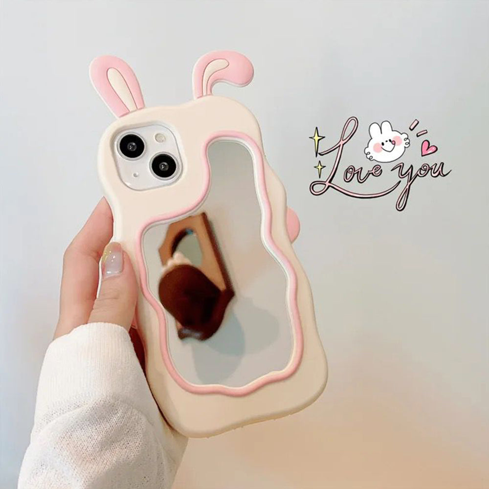 Silicone Mirror Cute Rabbit Design Cover - iPhone 14