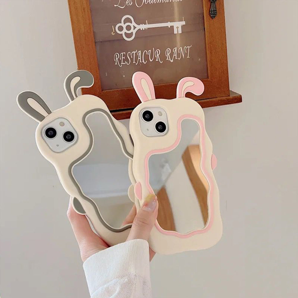 Silicone Mirror Cute Rabbit Design Cover - iPhone 13 Pro Max