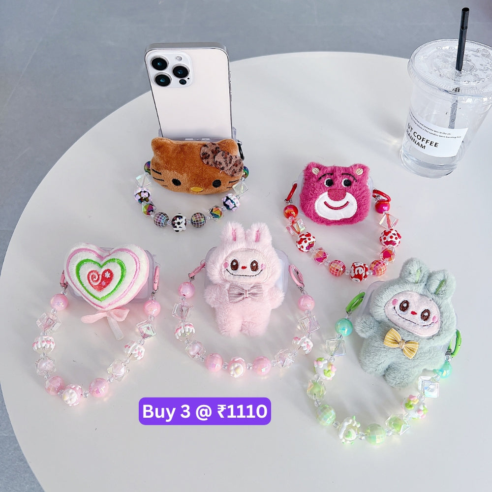 Soft Toy Flip Mirror Universal Stand with Crystal Bracelet