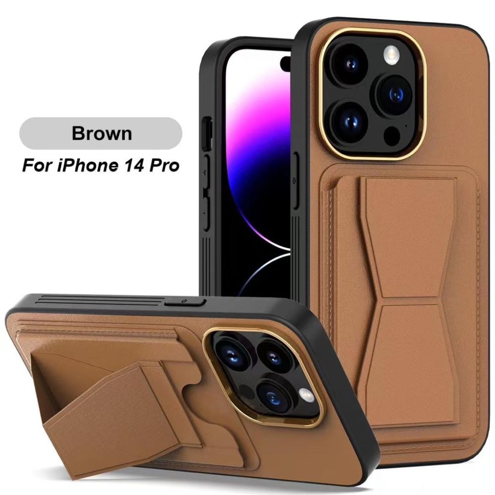 Luxury Leather Solid Color Phone case with Pocket Stand - iPhone 14 Pro