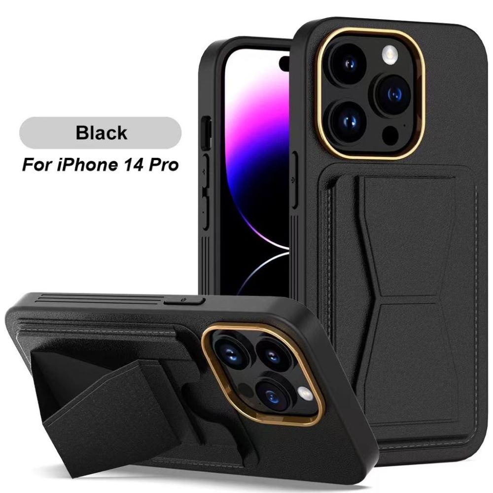 Luxury Leather Solid Color Phone case with Pocket Stand - iPhone 14 Pro