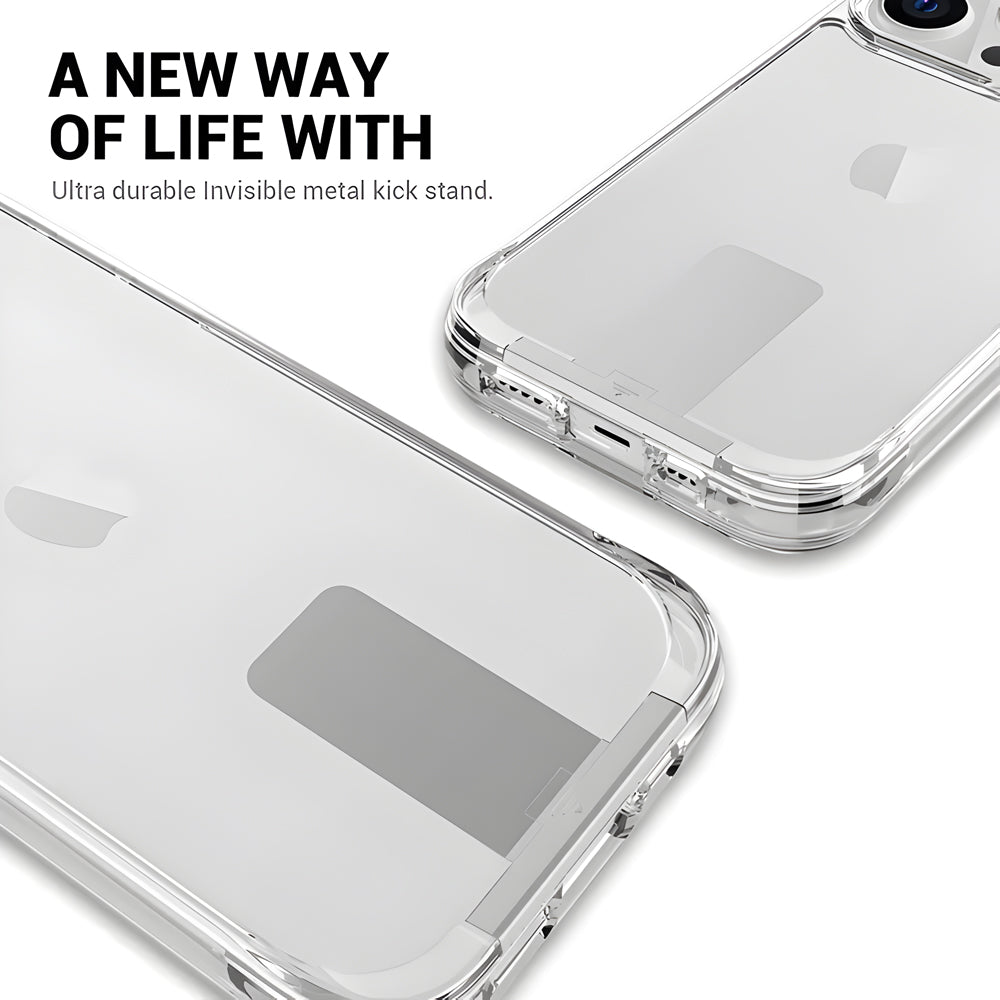 Crystal Clear Transperent Anti-Scratch Metal Kickstand Case - iPhone 14 Pro