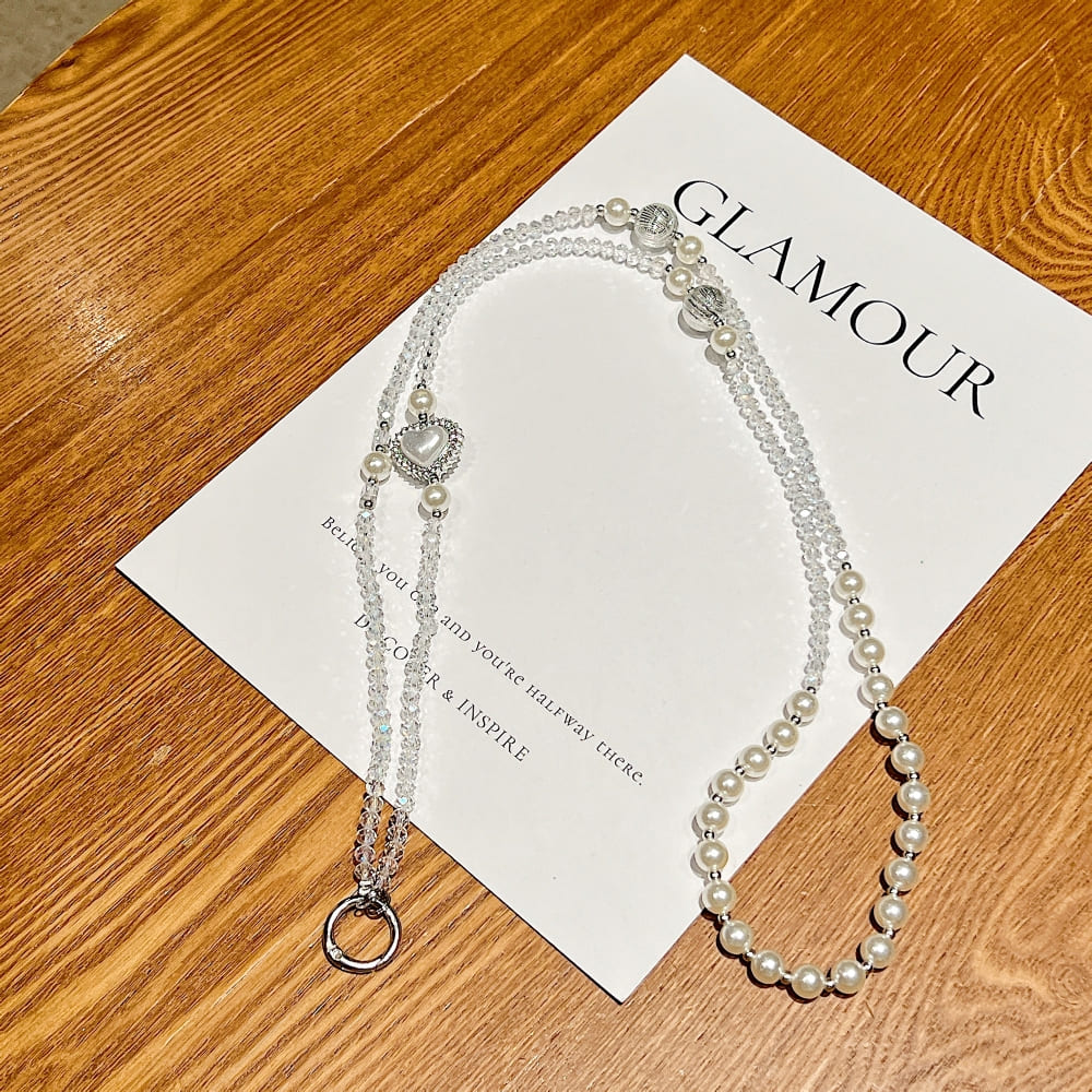 Velvet Pearl Heart Phone Chain | Phone Strap