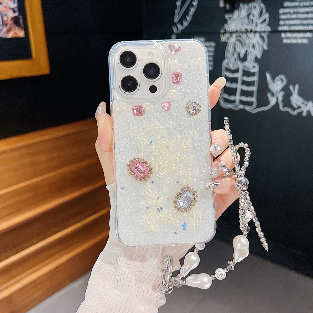 White Rubber Gel Coating Colorful Stone Phone Case - iPhone 13 Pro