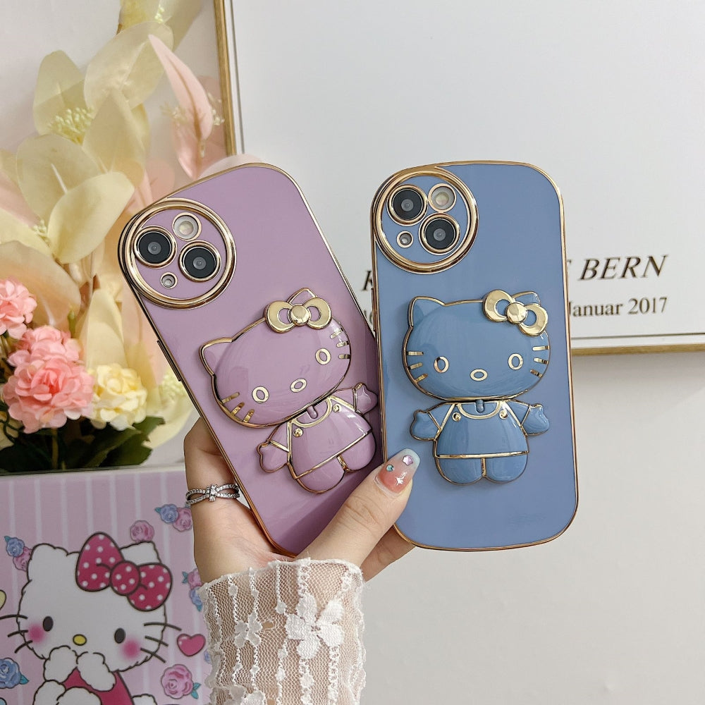 Rotated Kitty Mirror Stand Luxury Electroplated Cover - iPhone 14