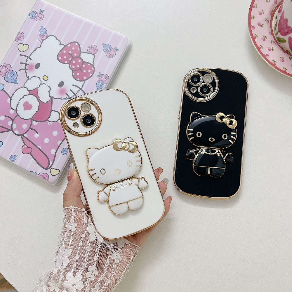 Rotated Kitty Mirror Stand Luxury Electroplated Cover - iPhone 14