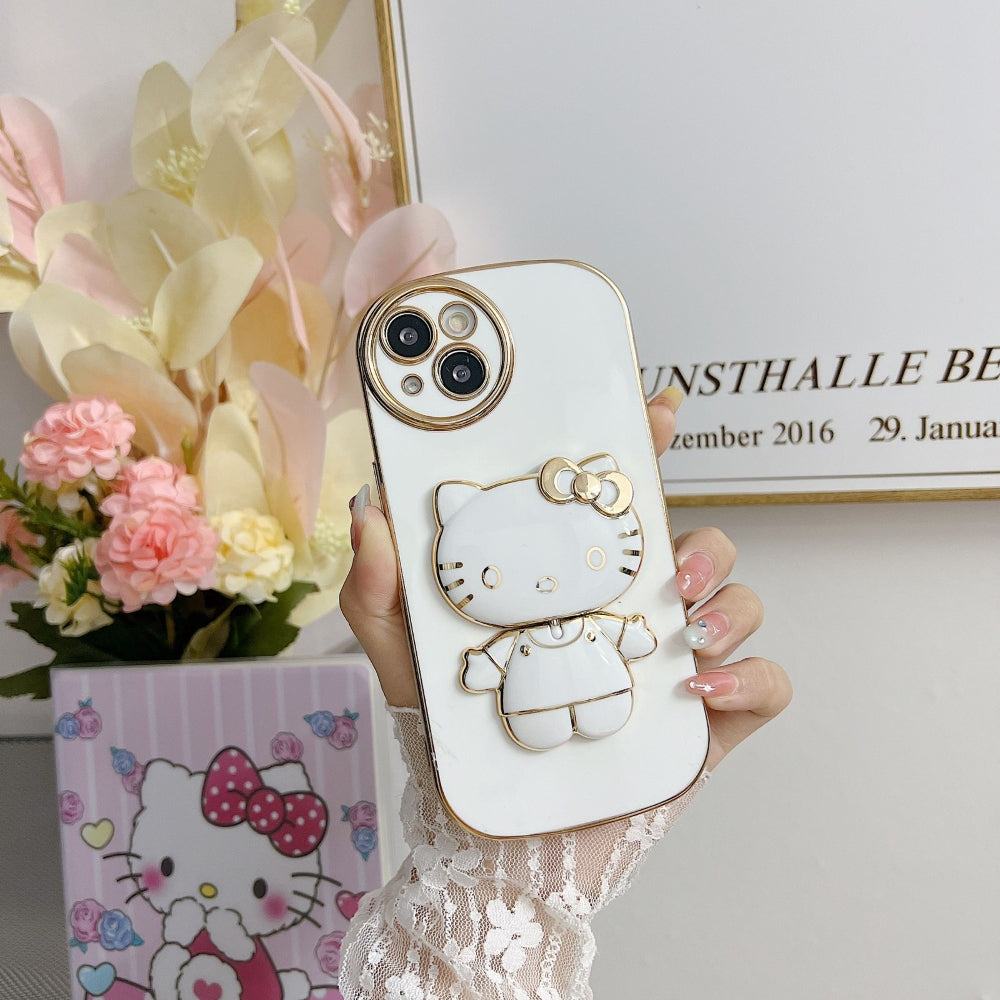 Rotated Kitty Mirror Stand Luxury Electroplated Cover - iPhone 14