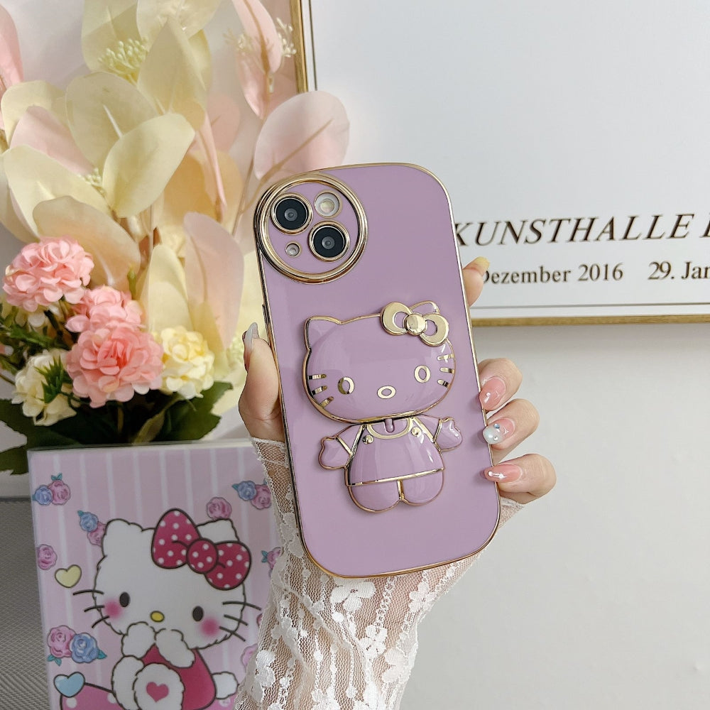 Rotated Kitty Mirror Stand Luxury Electroplated Cover - iPhone 14