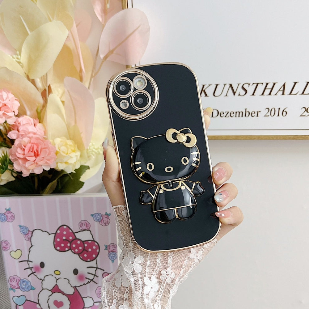 Rotated Kitty Mirror Stand Luxury Electroplated Cover - iPhone 14