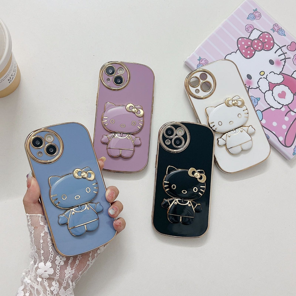 Rotated Kitty Mirror Stand Luxury Electroplated Cover - iPhone 14