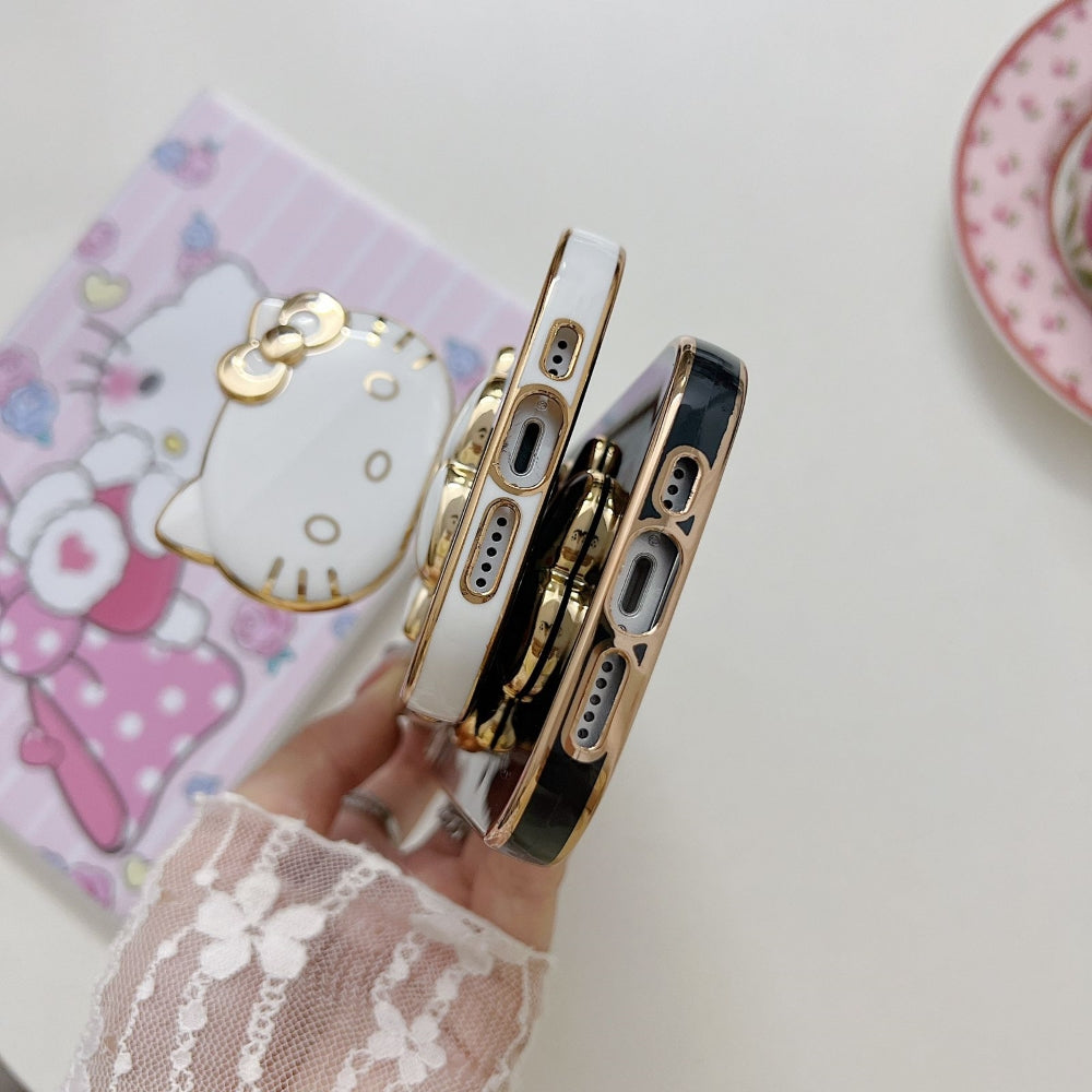 Rotated Kitty Mirror Stand Luxury Electroplated Cover - iPhone 14