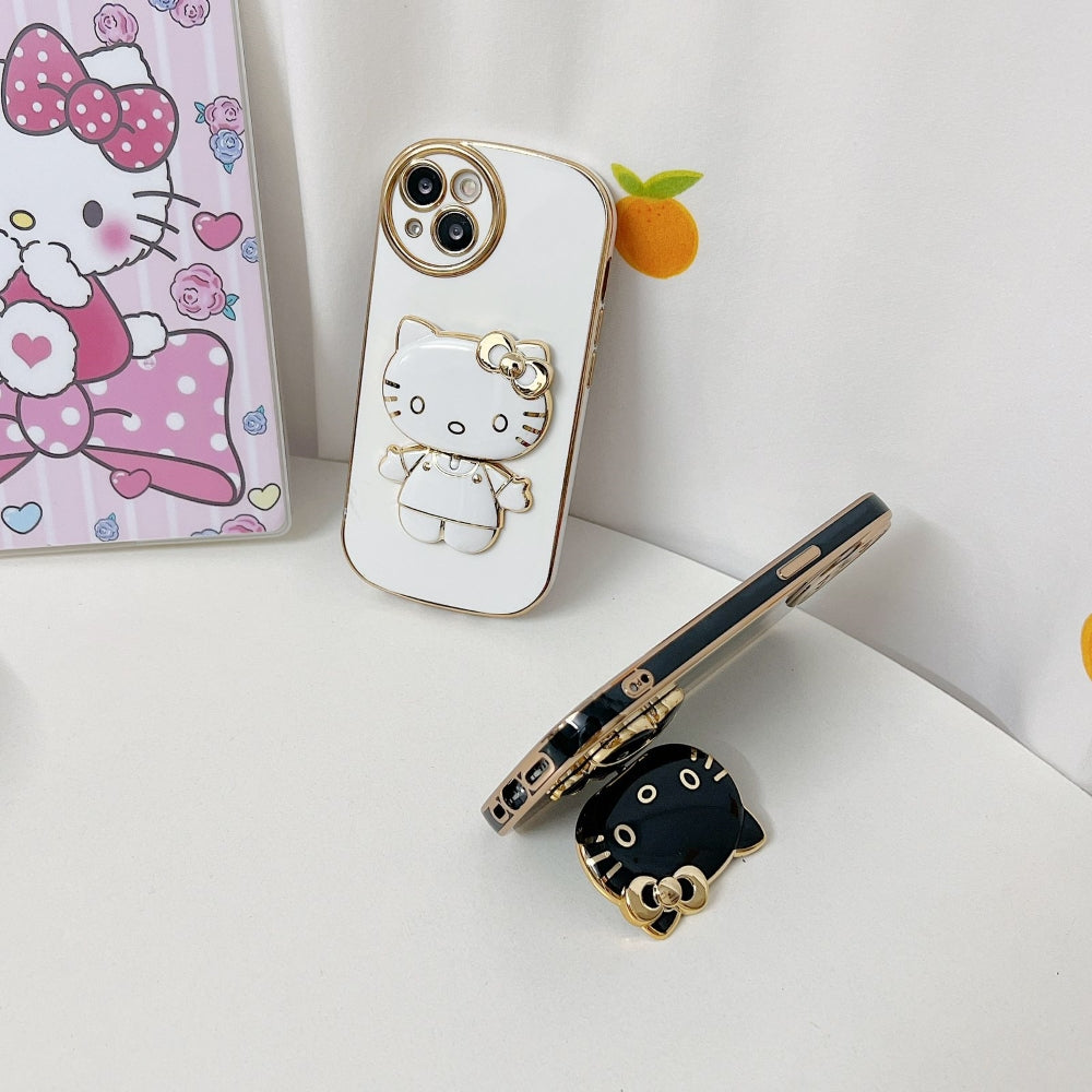 Rotated Kitty Mirror Stand Luxury Electroplated Cover - iPhone 14