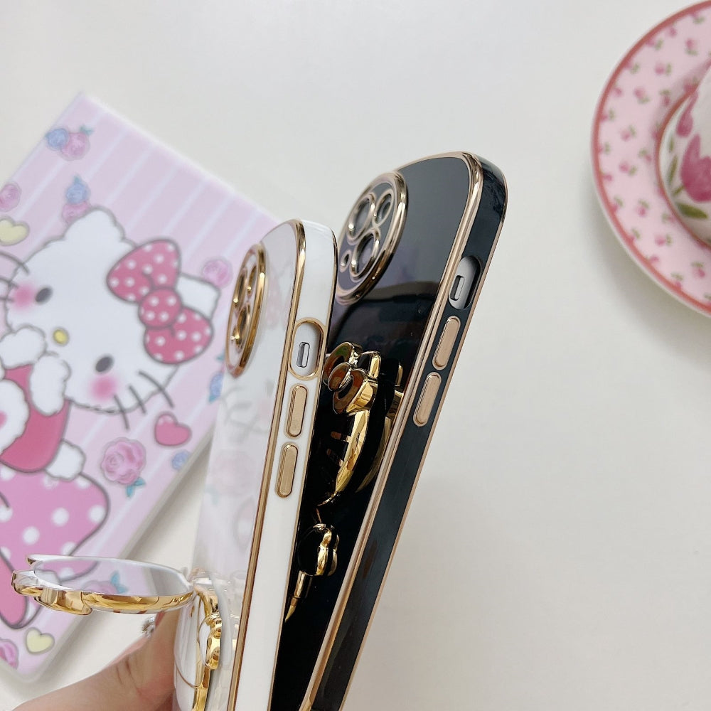 Rotated Kitty Mirror Stand Luxury Electroplated Cover - iPhone 14