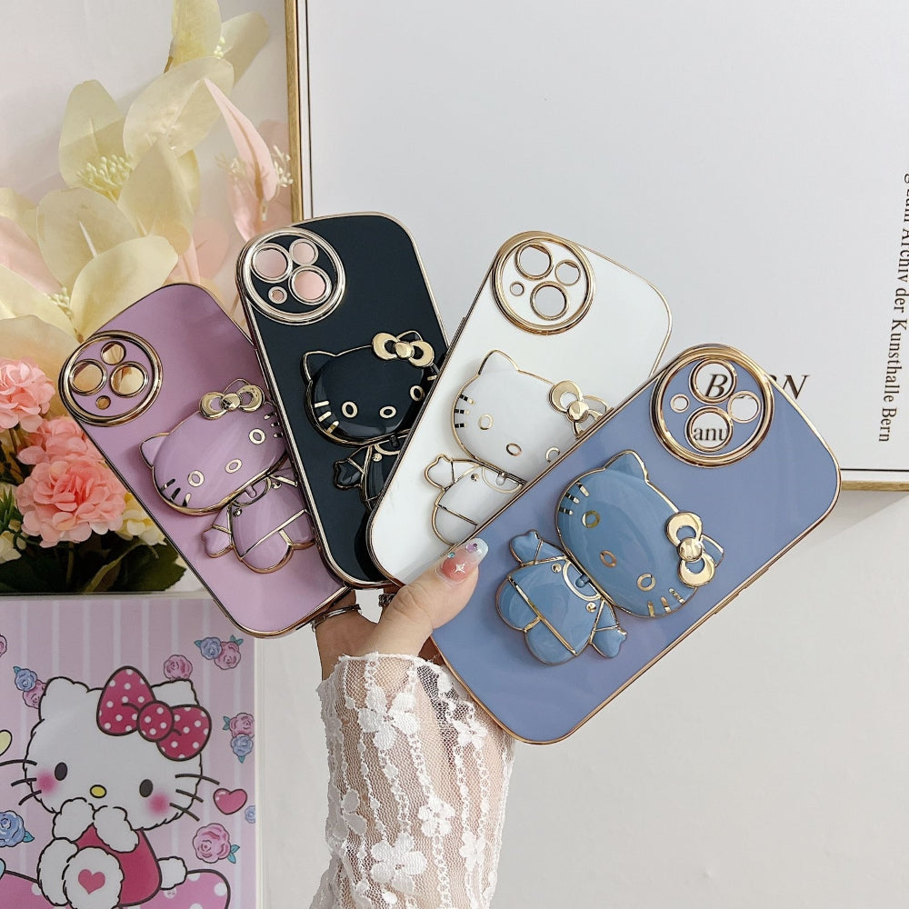 Rotated Kitty Mirror Stand Luxury Electroplated Cover - iPhone 12 Pro Max